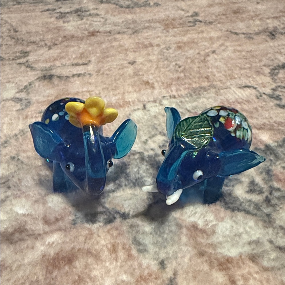 Blue Glass Elephant Figurines with Floral Accents - Picture 14 of 14